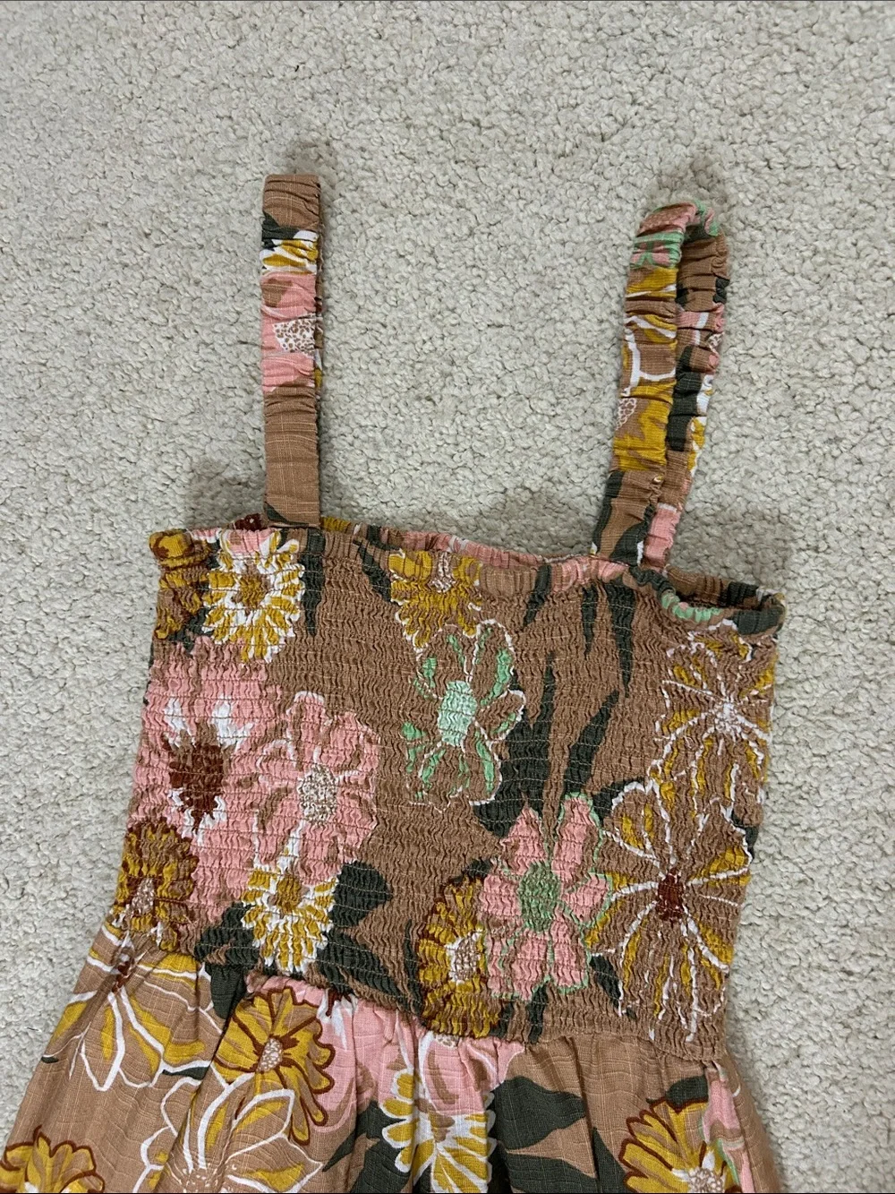 Roxy Floral Maxi Sundress in Brown with Pink & Yellow Blooms - Picture 3 of 3